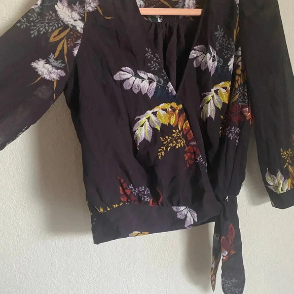 Madewelll Wrap Floral Cropped Boho Top Blooming Oasis Harvest Dark Eggplant XXS - Picture 7 of 9